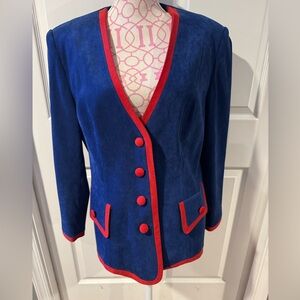 Elegant Blue and Red Women's vintage suade Jacket sz L/XL